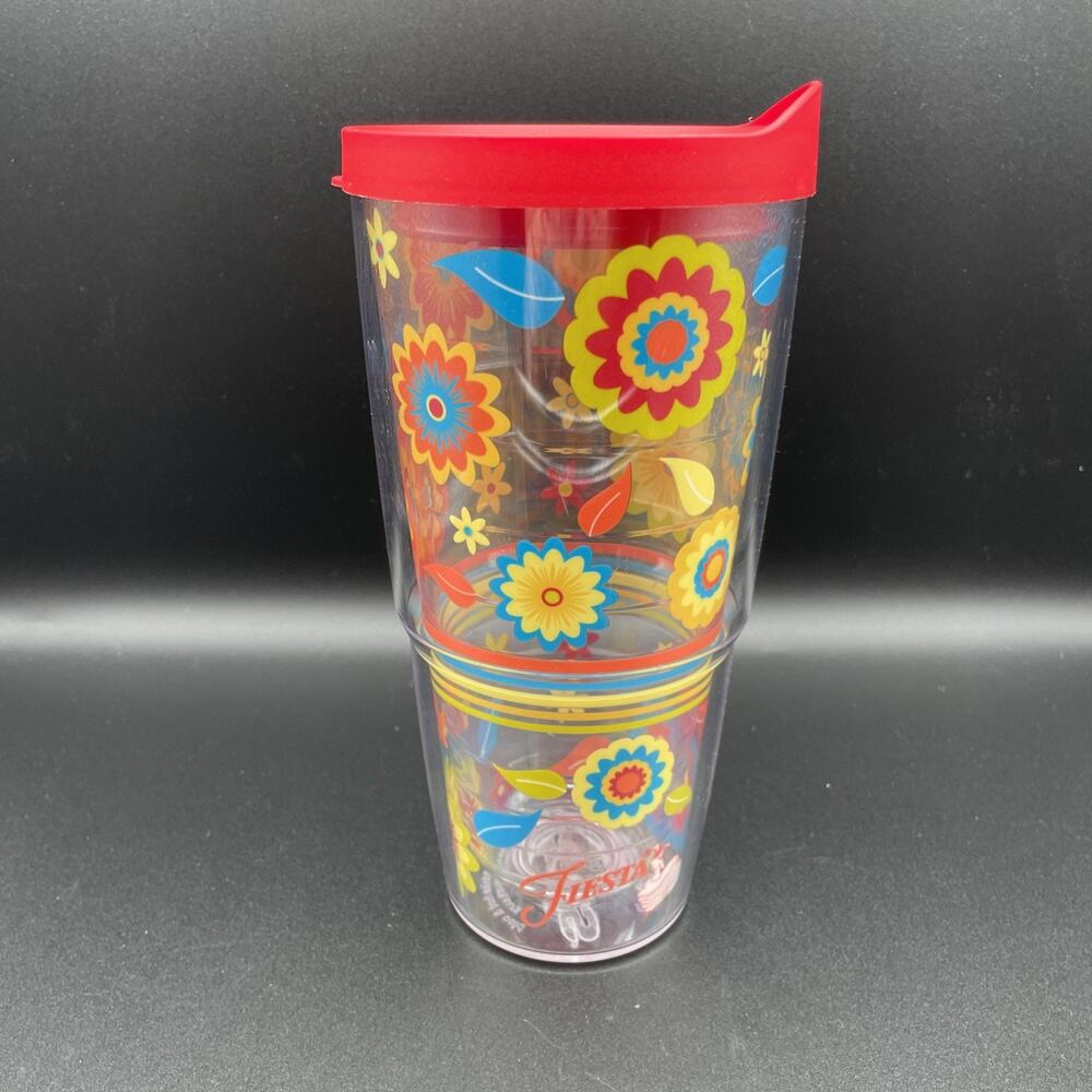 Tervis Fiesta Floral 24 oz Double Wall Insulated Tumbler Cup + Red Lid
